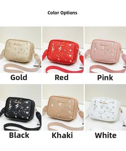 Collage showing six color variants of crossbody bags with floral vine embroidery details