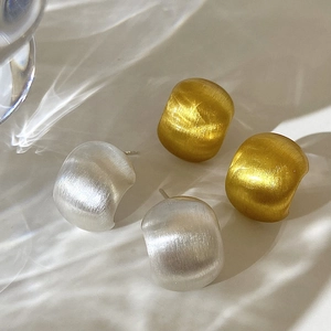 Brushed Copper Geometric Stud Earrings For Women Minimalist Gold Silver Plated C-Shape Water Drop Bean Fashion Jewelry