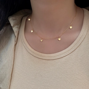 Kupferkette Echtgold Beschichtet Mehrere Herz Rund Anhänger Minimalistisch Schick Schlüsselbeinkette Für Damen Schmuck