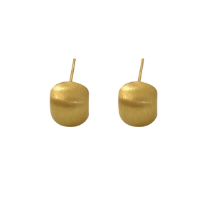 Minimalist matte brushed gold stud earrings with a semi-spherical curved design