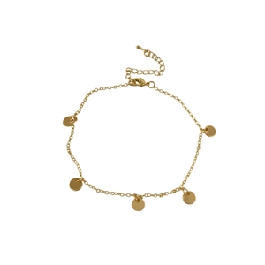 Elegant gold-plated chain anklet with five polished round disc pendants and lobster clasp