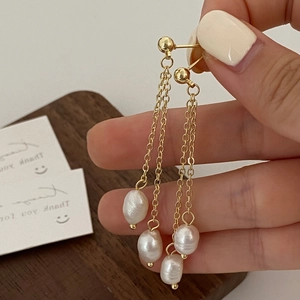 Boucles D'oreilles Pendantes À Pampilles En Perles D'eau Douce Cuivre Plaqué Or Longues Perles Baroques Bijoux Élégants Pour Femmes