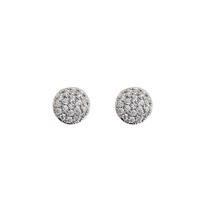 Elegant round micro-pave cubic zirconia stud earrings in polished silver finish