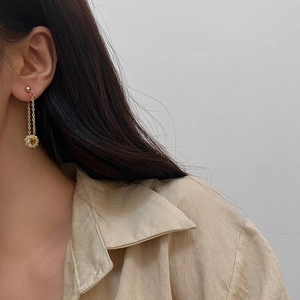 Elegant gold tassel earrings with micro-set zircon accents on minimalist round pendants