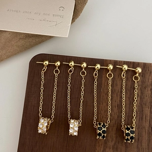 Fashion tassel drop earrings with micro-inlaid zircons and elegant gold chain design