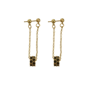 Fashion drop earrings with gold chains and black zircon circles for minimalist style