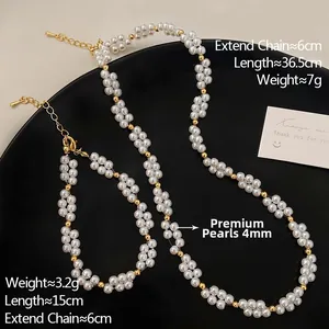 Détail de l'ensemble collier et bracelet de perles avec dimensions et poids spécifiés