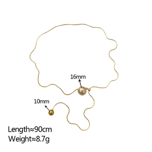 Detail of adjustable pearl sweater necklace showing 90cm length and 16mm pearl size
