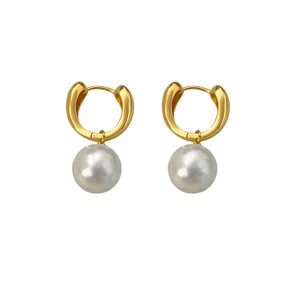 Elegant geometric pearl drop earrings with gold-plated hoops for women minimalist jewelry