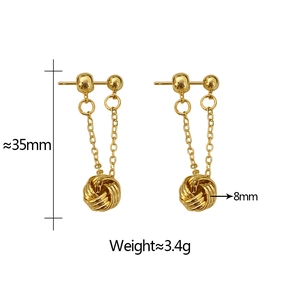 Technical dimensions of gold chain knot earrings showing height 35mm and weight 3.4g