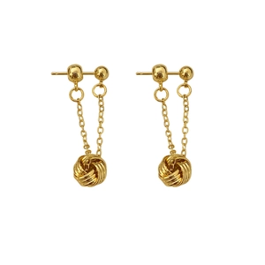 Vintage geometric gold tassel drop earrings with double chains and woven bead accents