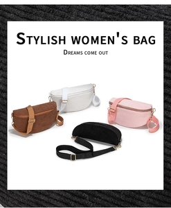 Selection of four stylish corduroy crescent bags in brown, white, pink and black colors