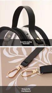 Detail of transparent PVC bag featuring a comfortable black handle and premium gold hardware