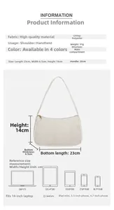 Detailed size chart for beige shoulder bag showing precise dimensions and scale guide
