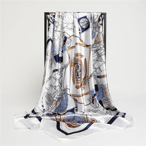 Nautical Anchor Boat Print Square Scarf Satin Satin Feeling Elegant Vintage Hair Bandana Neck Headwear For Women