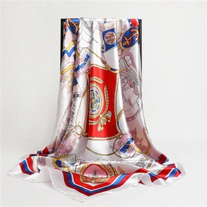 Nautical silk square scarf 90cm featuring anchors and compass prints on satin fabric