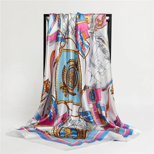 Detailed nautical print on smooth silk-like scarf with anchor and sailboat patterns