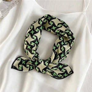 Satin Square Scarf Faux Satin Geometric Print Lightweight Necktie Elegant Smooth Fashion Accessory For Women Office Wear