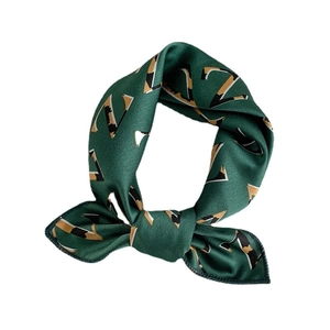 Minimalist geometric patterned silk satin neck scarf with deep green abstract design