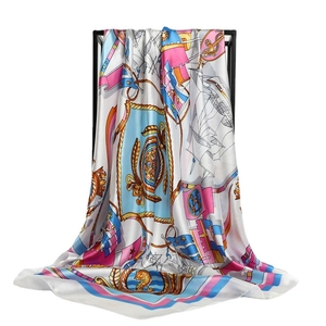 90cm nautical printed silk scarf with anchors and ship wheels on white background