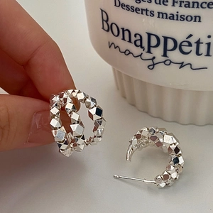 Geometric Multi Layer C Hoop Earrings For Women Metal Cluster Jewelry With Silver Earring Post Retro Niche Design