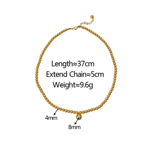 Detailed view of gold pearl necklace showing 37cm length and 5cm extension chain