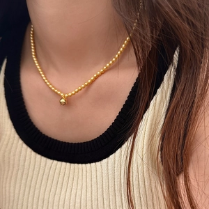 Faux Artificial Pearl And Artificial Crystal Necklace With Alloy Ball Bell Pendant Hip Hop Clavicle Chain For Women
