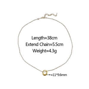 Detailed size specifications for minimalist beaded necklace with gold oval pendant