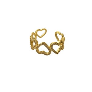 Minimalist hollow heart open ring with micro-set zircon stones in gold finish