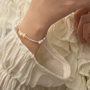 Baroque Natural Freshwater Pearl Necklace Bracelet Gold Silver Tone Metal Beads Heart Pendant Elegant French Style Jewelry