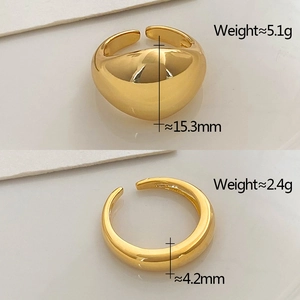 Detailed size chart for gold dome and slim open rings with weight and width specs