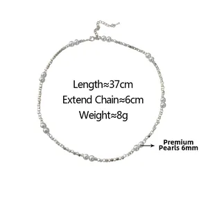 Detailed view of 6mm freshwater pearl necklace with 37cm length and extension chain