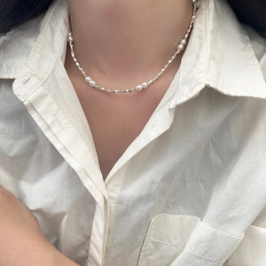 Freshwater Pearl Necklace Copper Silver Nugget Chain Minimalist Chic Elegant Jewelry For Women Fashion Accessory