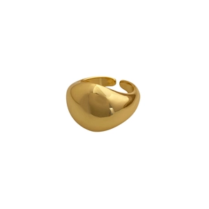 Polished gold minimalist open ring with fluid organic teardrop shape design
