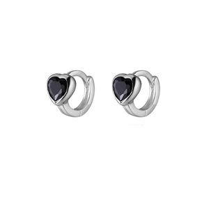 Boucles d'oreilles cœur vintage français avec zircons noirs et monture en argent