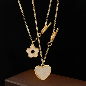 Elegante Blumen Herz Anhänger Halskette Kupfer Muschel Inlay Knevelverschluss Französischer Stil Schmuck Damen