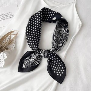 Foulard Carré Élégant Satin Polyester Imprimé Paisley Et Pois Rétro Bandana De Mode Pour Femmes