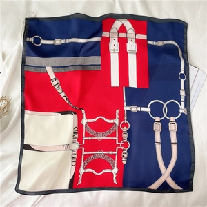 Elegant equestrian chain print silk scarf with luxury horse stirrup pattern in tri-color
