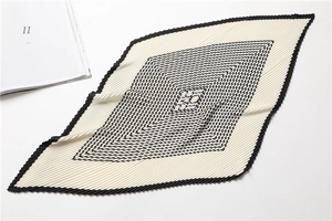 Detail of high-density organza pleats on a black and white geometric diamond scarf