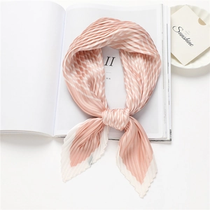 Pink and white pleated diamond lattice silk scarf with geometric Nordic style patterns