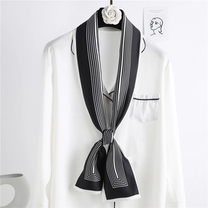 Femme Écharpe Cravate Étroite À Rayures Fausse Satin Double Couche Long Ruban Pour Bureau Style Français Élégant Accessoire
