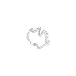 Minimalist silver irregular wave open ring with a modern sleek curved aesthetic design
