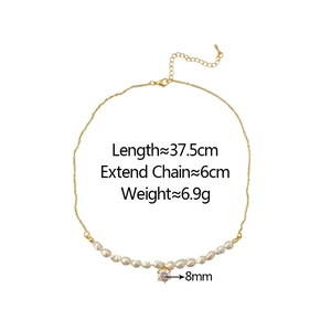 Detailed specs of baroque pearl necklace with 37.5cm length and 8mm zircon pendant