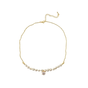 Baroque freshwater pearl necklace with gold chain and sparkling zircon pendant