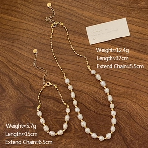 Detail of baroque pearl necklace and bracelet set with dimensions and weight specs
