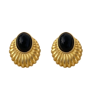 French vintage geometric earrings with opal in gold metal and radiating texture