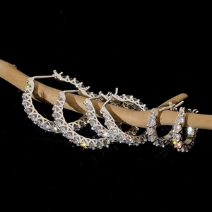 Détail de boucles d'oreilles créoles argentées avec pierres sur une branche en bois