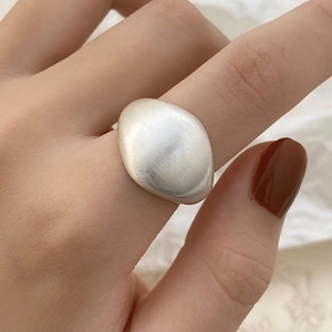 Minimalist matte silver brushed oval ring with a high-end textured finish for women