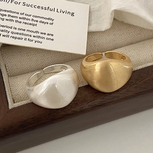 Minimalist wide brushed metal open rings in matte gold and pearl silver finishes