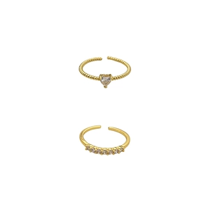 Set di anelli dorati regolabili con zircone a cuore e cristalli pavé scintillanti
